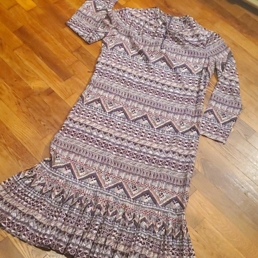 VINTAGE 60s SILK Geometric PRINT Dress Med